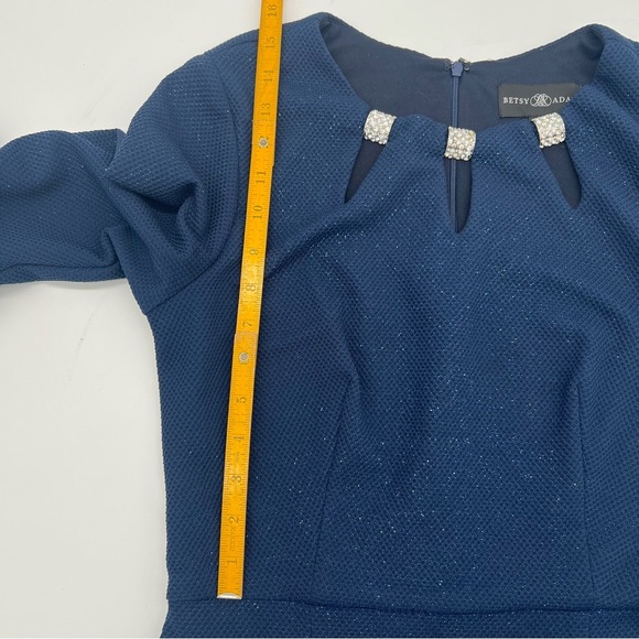 Betsy & Adam Blue Glitter Dress Sz 8 – Retro Glam Bell Sleeves Rhinestone Neck - Picture 7 of 10